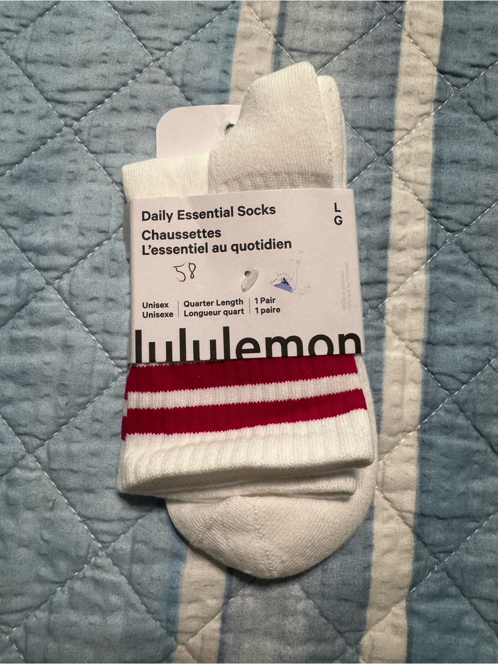 lululemon athletica White Quarter Socks with Red Stripes